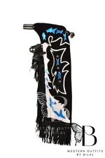 Bull Riding Pro Rodeo Chaps black Smooth Leather Bronco Show Adult fringe chap