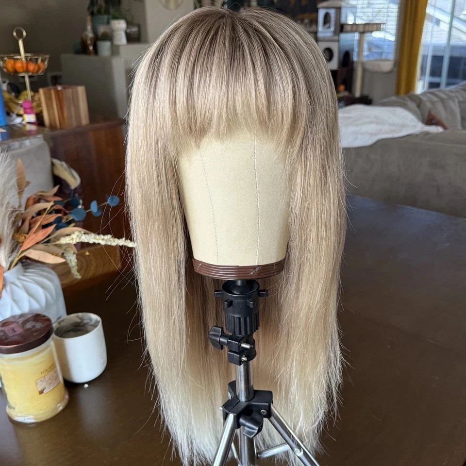 Pelucas largas rectas rubias ombre con flequillo 100 % cabello humano sin encaje pelucas Foto 2 de 3