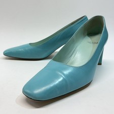 Charles Jourdan Paris Made In France Aqua Leather Block Heel Pumps Sz 9.5 M VTG