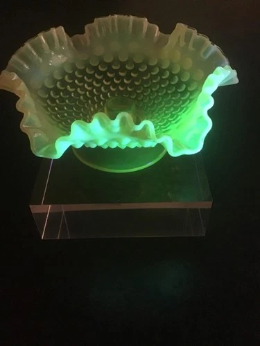 Yellow Opalescent Hobnail Bowl With Candle Holder