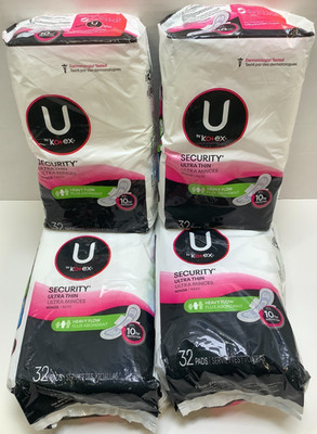 U by Kotex Security Ultra Thin Pads w/Wings, Heavy Flow, 32ct, Lot of 4