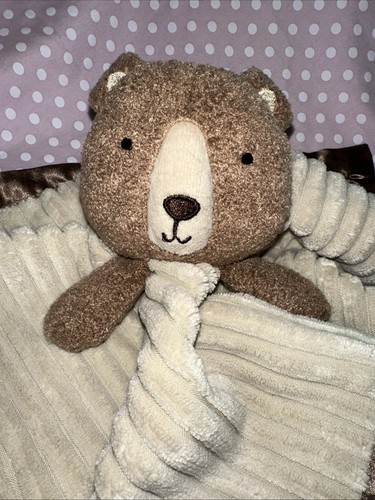Circo Lovey Teddy Bear Security Baby Blanket Plush Satin Trim Brown Tan Striped