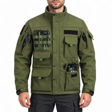 Men's Fleece Soft Jacket Windproof Tactical Outdoor Winter Coat with 8 Pockets