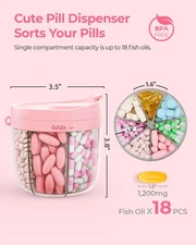 Cute Pill Dispenser with 7 Large Compartments, Portable Pill Bottle Organizer wi
