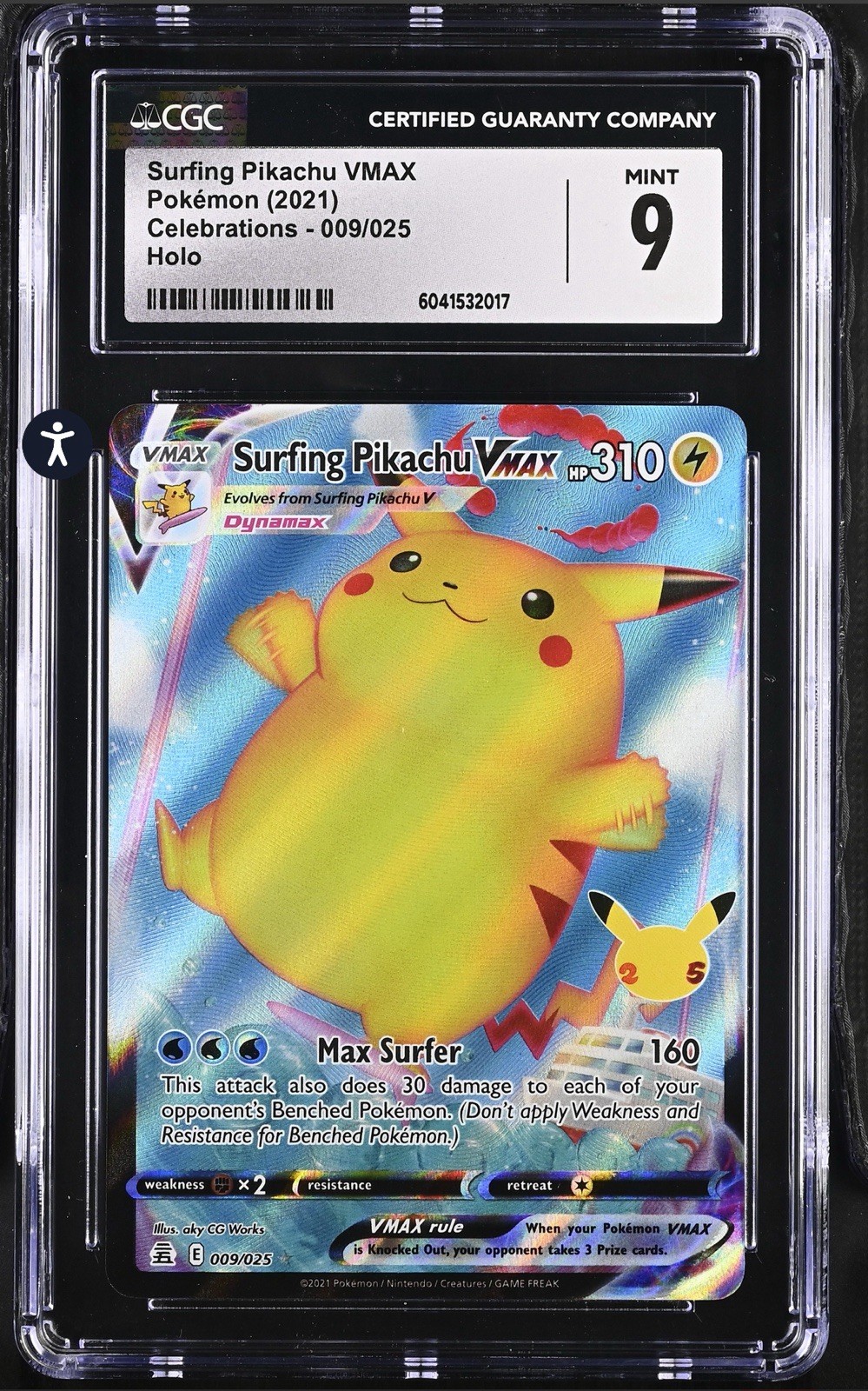 2021 Pokemon Celebrations Surfing Pikachu VMAX #9 Mint CGC 9