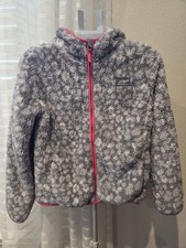 Eddie Bauer Kids Girls Sherpa Jacket Large 14/16 Winter Gray White Pink Hood