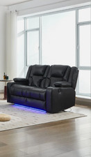 Orlando Electric Recliner Sofa 2 Seater in Black, Air Leather, LED, Wireless