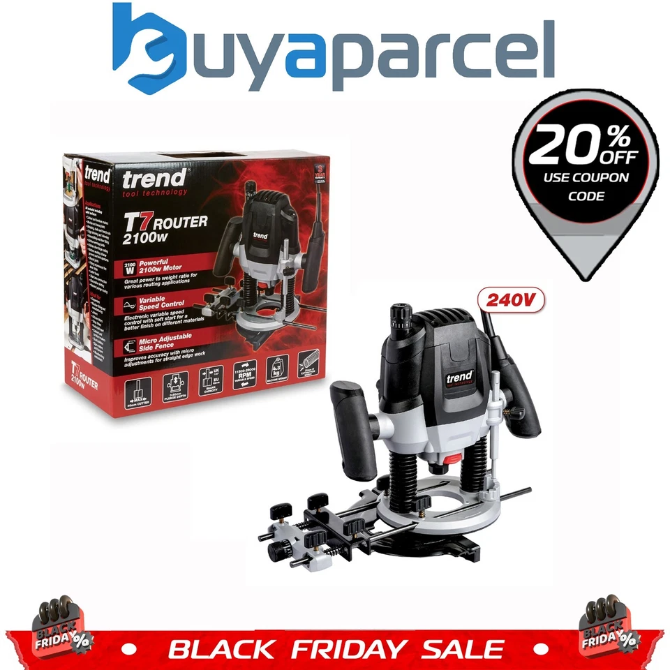 Trend T7EK 1/2in Variable Speed Router Plunge Cut Soft Start 2100W 240V TRET7EK
