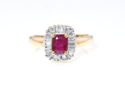 Rubin & Diamant Cocktail Ring in 10 Karat Gelbgold 1,22 Karat Größe 7