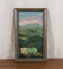 Pastel Sky Over Green Hills, Mountain Landscape, Original Oil Painting