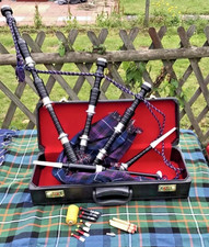 Black Highland Scottish Bagpipes Silver Mounts with Hard Case + tutor Book Reeds