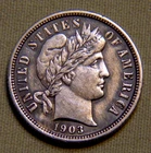 1903 United States Silver Barber Dime XF / AU Choice Details - Lot 1790