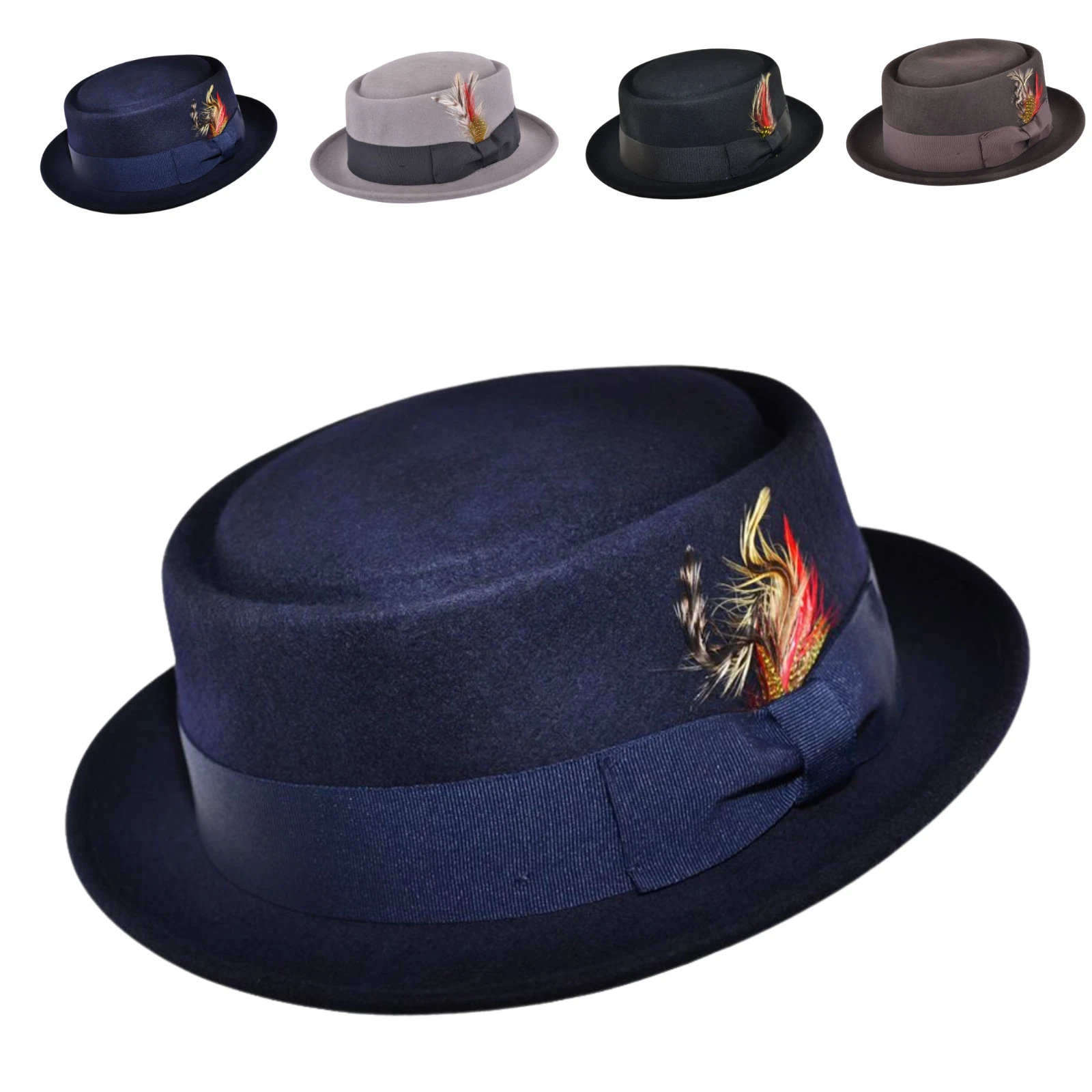 Crushable Wool Felt Pork Pie Hat Men's - Packable Wide Brim Classic Fedora