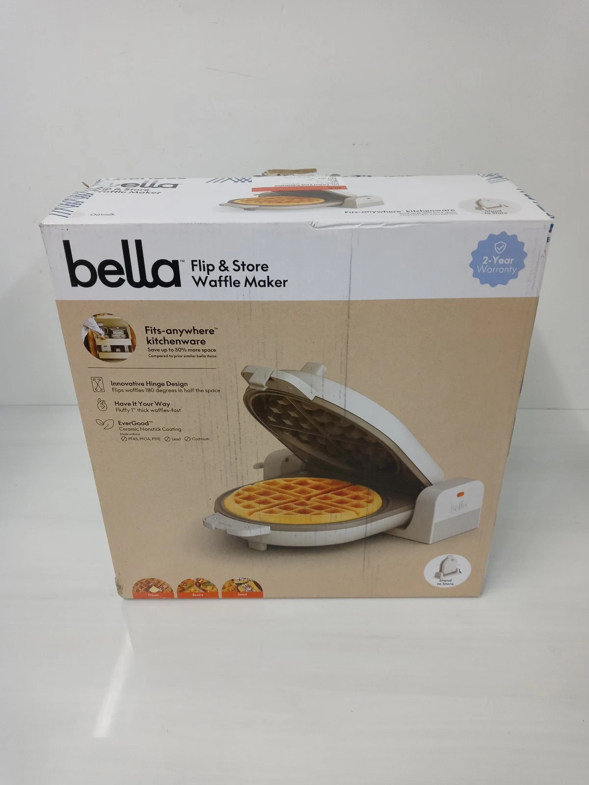 Bella Flip and Store Waffle Maker 35102 Ceramic Nonstick 1000W Oatmilk