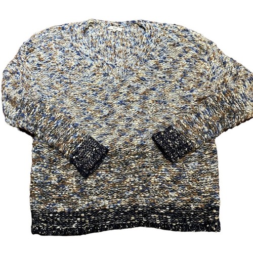 Easel Women's Small/Med Oversized Chenille V-Neck Sweater in Blue and Tan