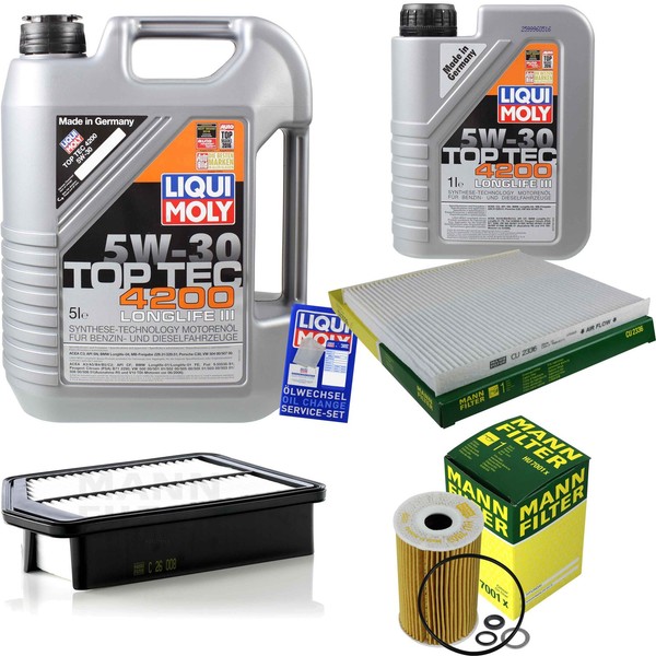 Mann Inspektionspaket 6L Liqui Moly Top Tec 5W-30 FüR Hyundai I40 CW 1.7 Crdi-image