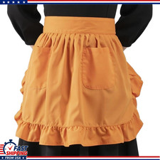 Retro Ruffles Half Waist Maid Apron with Pockets, Light Orange Vintage Frills St