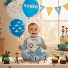 Baby boy birthday Blue pyjamas age 6-12m Or 1/2y  personalised Toy Story Buzz