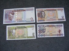 B388 Guinea Banknotes 1998 x 4: 100 500 1000 5000 Francs as pics Unc FREE POST