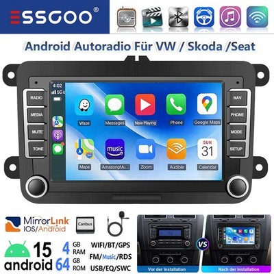 4+64G Carplay Für VW GOLF 5 6 Plus Touran Caddy T5 Android 15 Autoradio Navi GPS