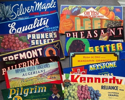 Vintage fruit crate labels - Vibrant colors - some rare.  Lot of 39 ($2.55 each)