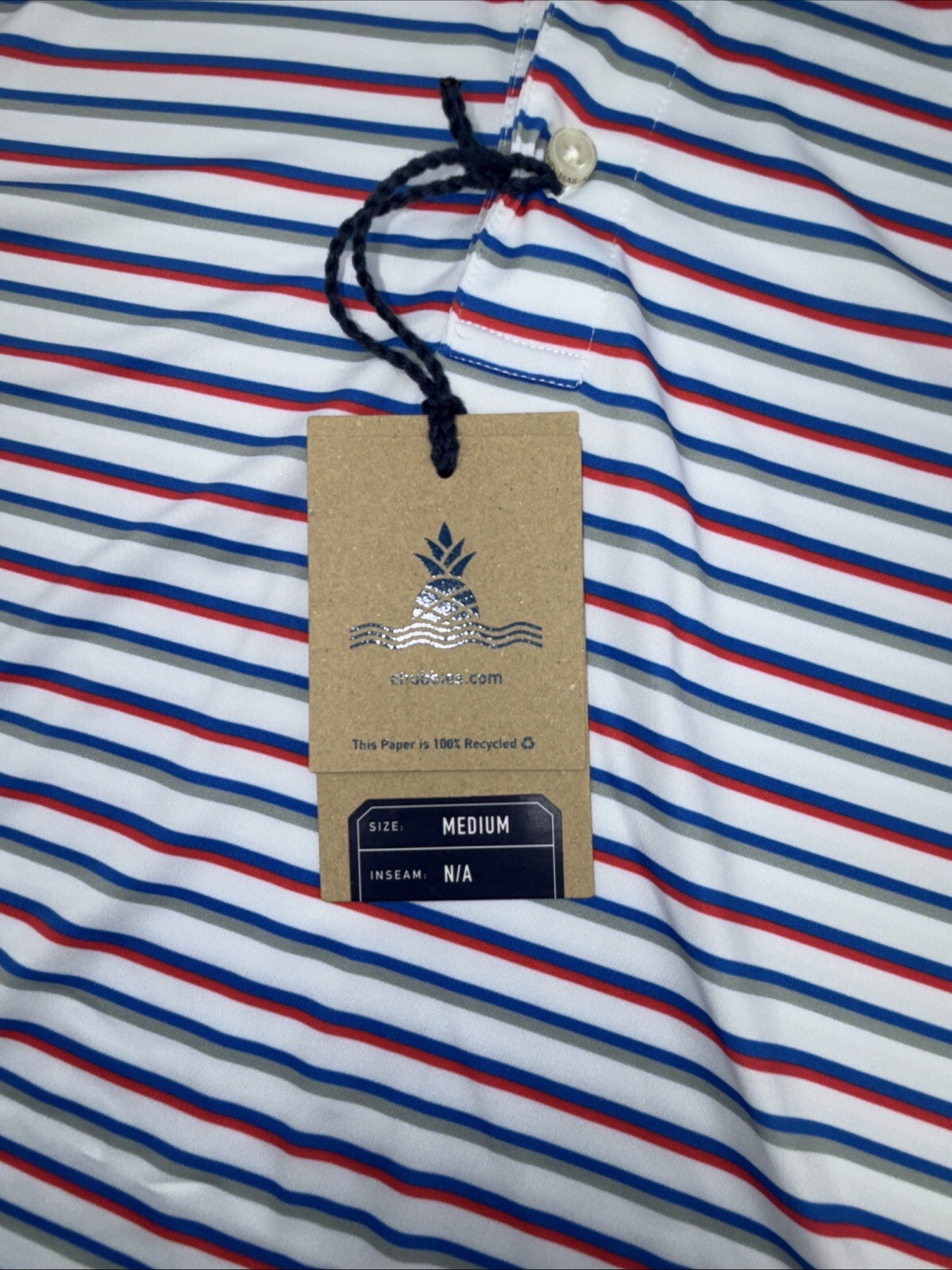 Chubbies Men's The 4th Of Ju-Line Performance Polo Shirt-White Multi-Medium-New