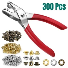 300 Pcs 1/4" Grommet Pliers Tool Kit Punch Hole Eyelet Snap Button Leather Craft