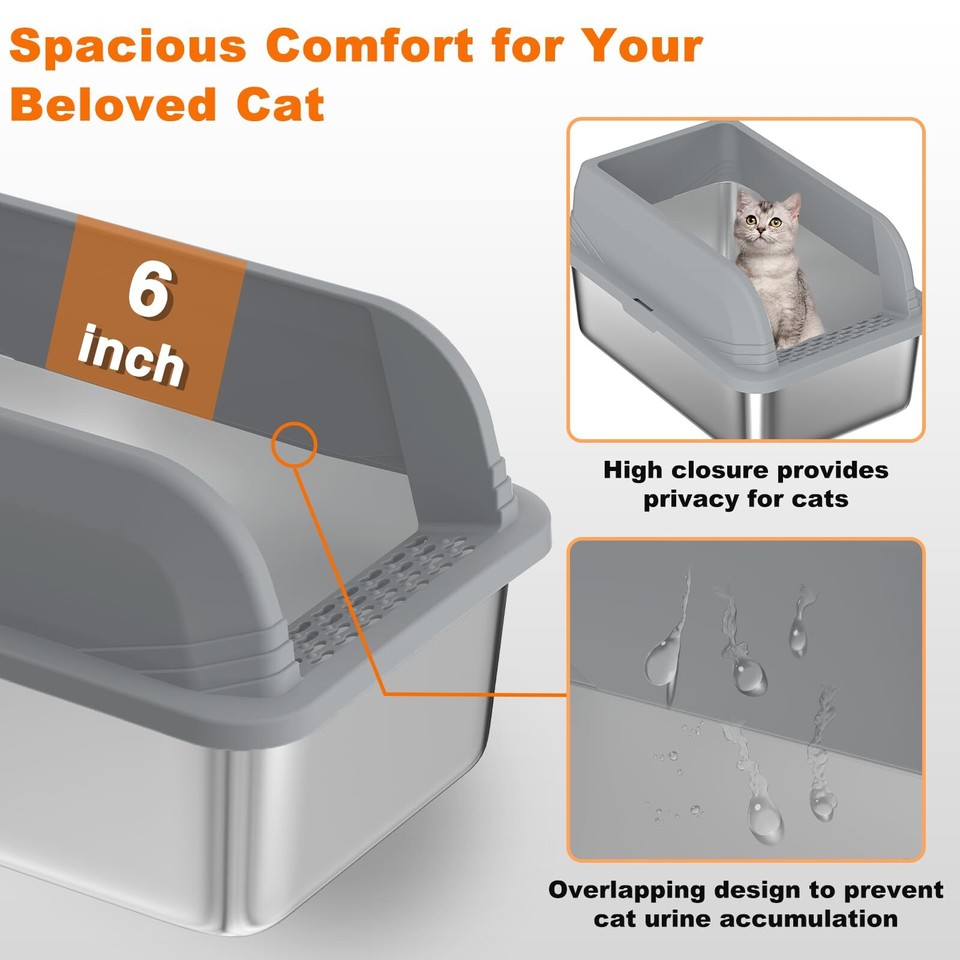 Stainless Steel Cat Litter Box with Lid, XL Extra Large High Side Cat
