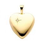 14k Gold Genuine Diamond Plain Photo Locket Heart Charm Pendant Corazon de Oro
