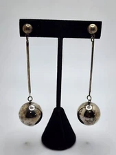 Silver Tone Metal Dangle Drop Ball Stick Post Earrings With Bullet Back Statment