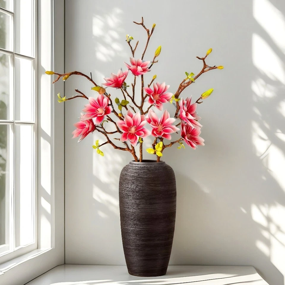 3 Piezas-Flores de Magnolia Artificiales, 9 Flores, Tallos Largos Flexibles para Decoración Foto 4 de 4