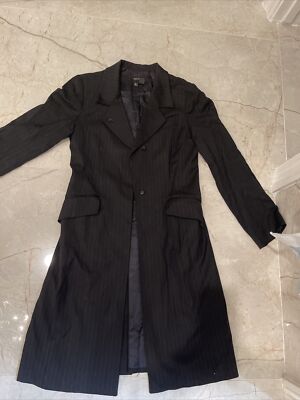 ZARA Woman sz long knee length jacket coat Lined Striped Black