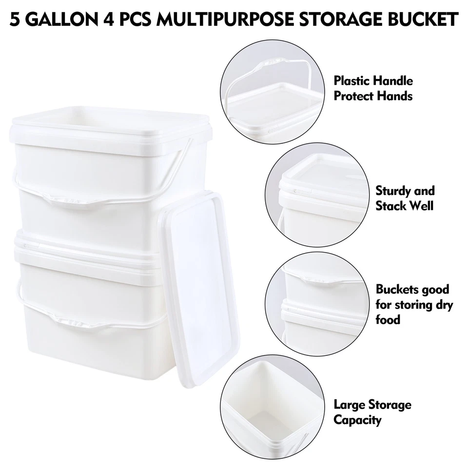 Idotry 4 paquetes cubo de plástico cubo cubo con mango contenedores de grado alimenticio, 5,3 galones Foto 3 de 4