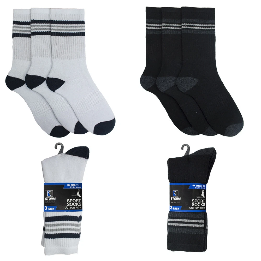 Men`s 3 Pairs Pack Crew Sports Socks Classic Casual Everyday Socks Gym UK 7-11