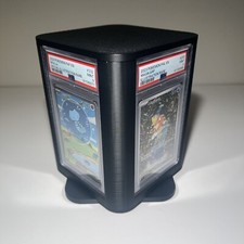 PSA Card Display Rotatable w Storage, Magnetic Cover, Displays 4 Cards Pokemon