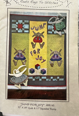 Reet's Rags to Stitches Jump for Joy Quilt Pattern 42'' x 34'' Uncut Sqeaker Bunny