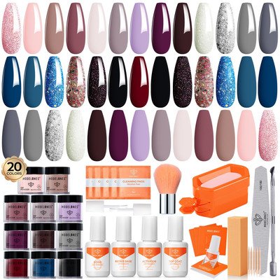 Dip Powder Nail Kit Starter, 20 Colors Nude Pink Gray Dipping Powder Liquid Set 