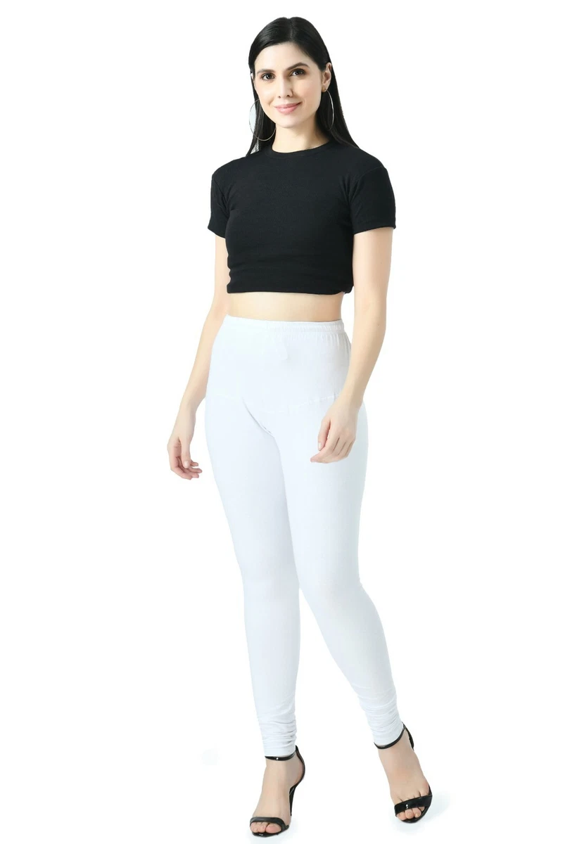 Indian Women Off White High Quality Leggings Solid Churidar Free