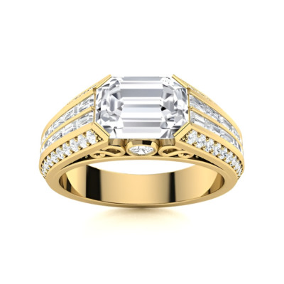 Smaragdschliff Herren Diamant Ringe 4 Kt Lab Grown 18K Gelbgold Band IGI E F VS
