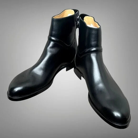 Hermes NIB Luxurious Black Calfskin Leather Ankle Boot EU Size 45 Shoes Hermès Black Leather Ankle Boots with Ruthenium Clasp Size 44 EU main image 4