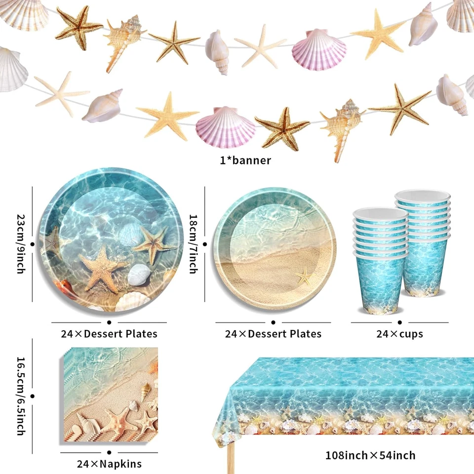 Suministros de fiesta Seashell Ocean Beach Suministros de fiesta Vajilla con concha marina Playa Foto 3 de 4
