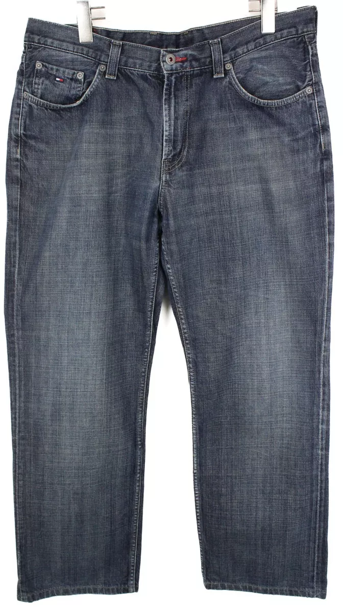 TOMMY HILFIGER Straight Fit Jeans Men&#039;s W36 Whiskers Faded Blue | eBay