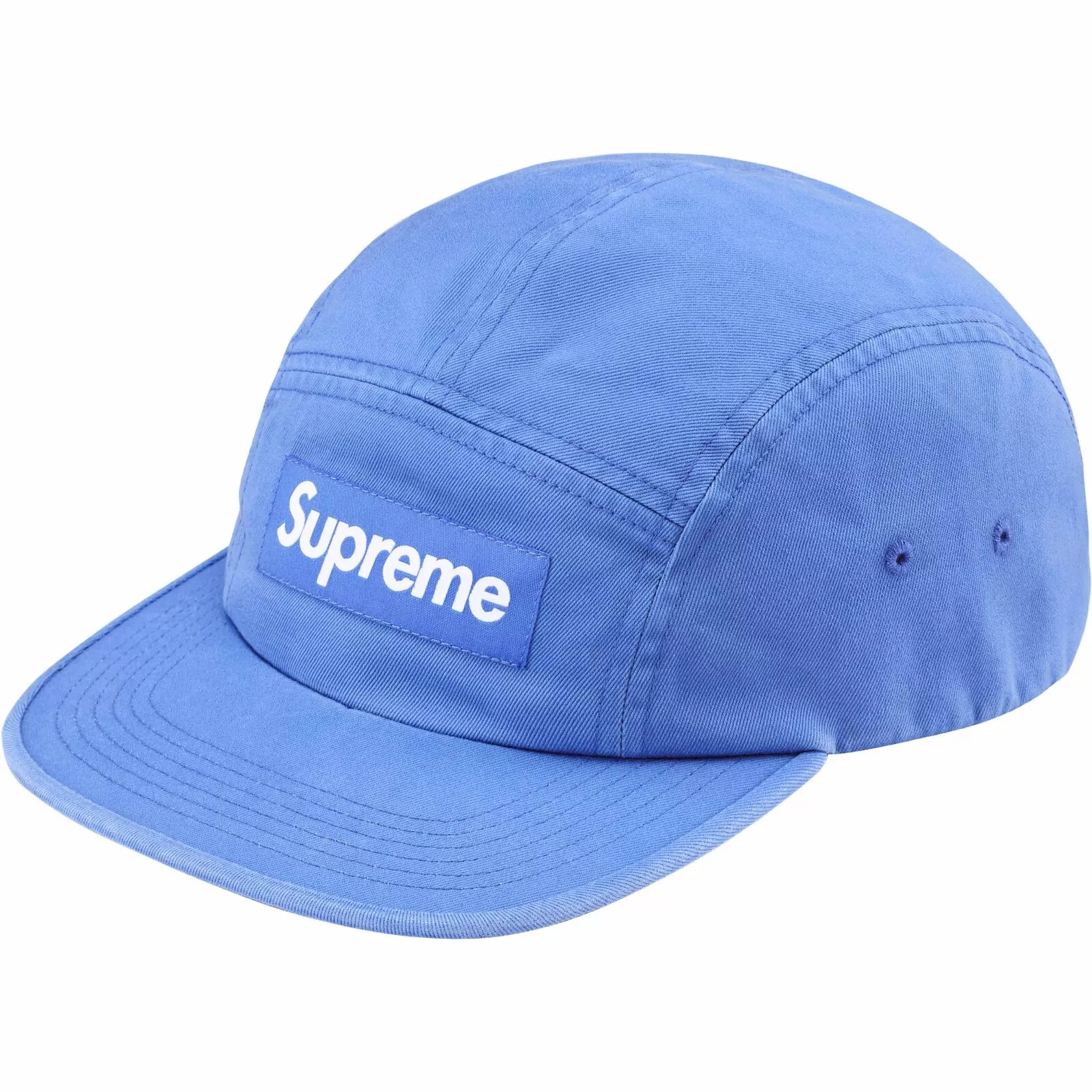 Chapeau de camp sergé chinois lavé suprême   bleu royal clair   SS24 neuf authentique