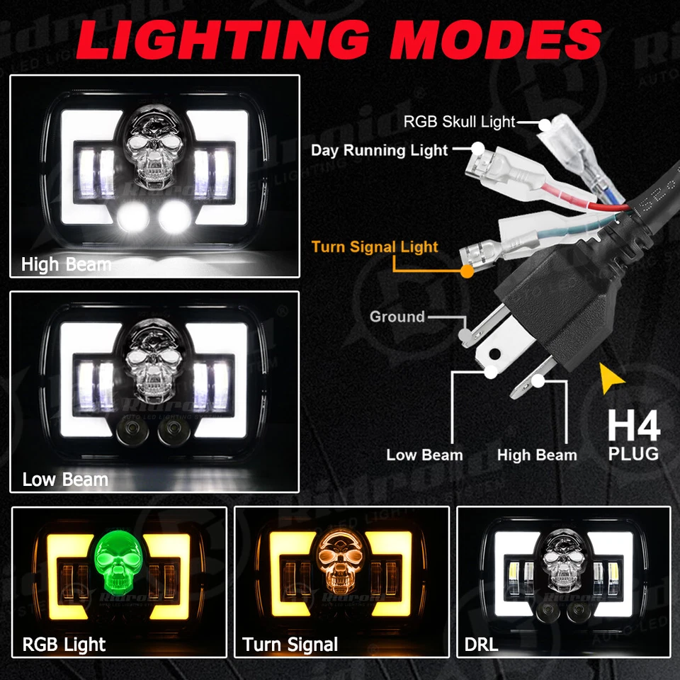 Faro LED 5x7" 7x6" 120W RGB haz alto/bajo para Dodge D150 D250 D350 Ram 50 H4 Foto 3 de 4