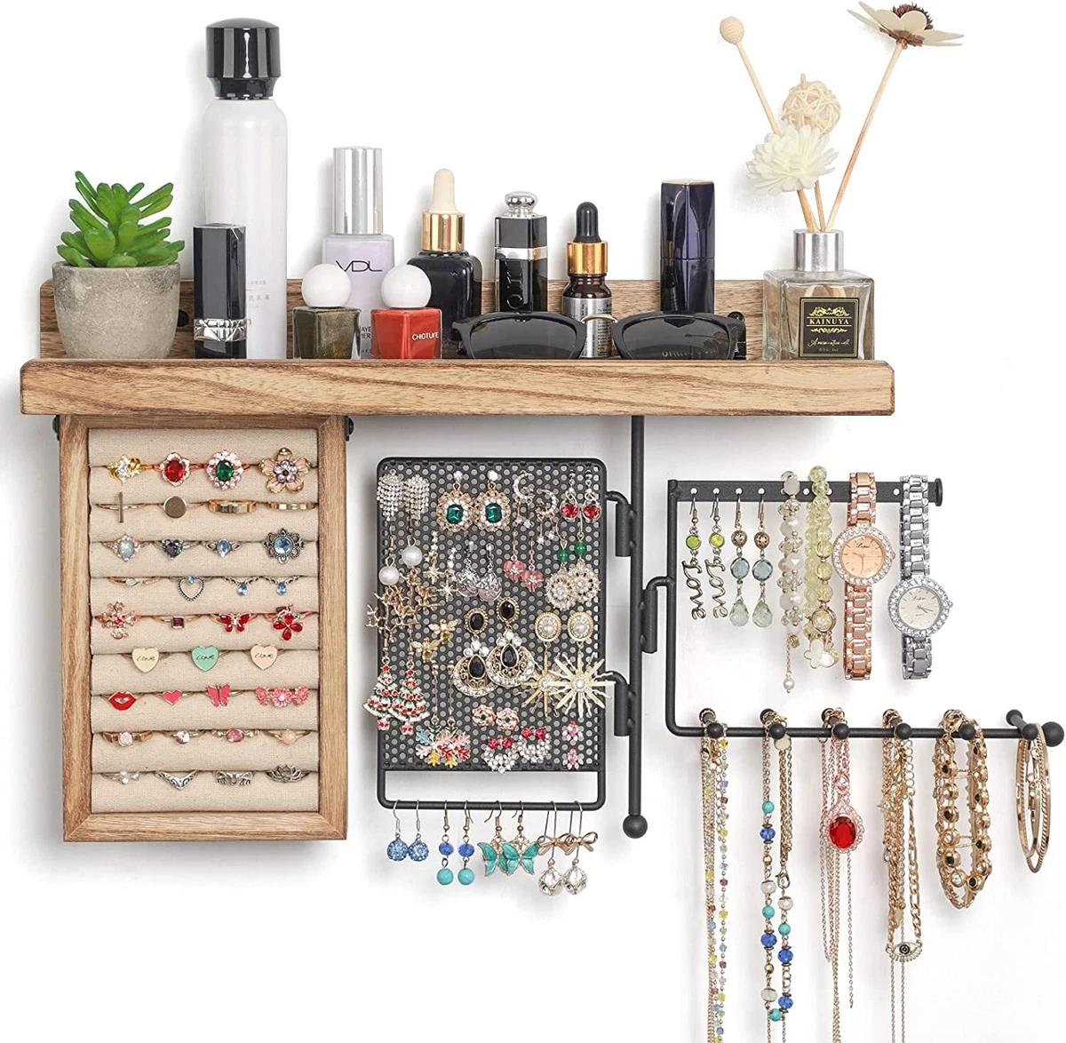 Wood hanging jewelry on sale organizer