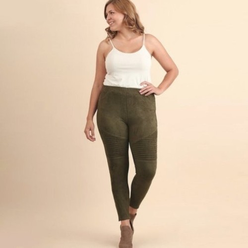 Umgee Olive Faux Suede Moto Jeggings 