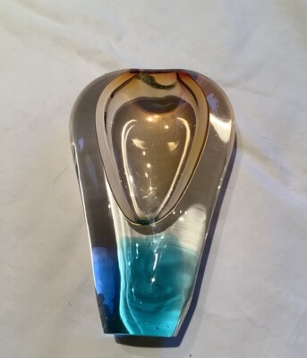 Schwere Böhmische Glas Vase 20 cm hoch Mstisov Glaswerke