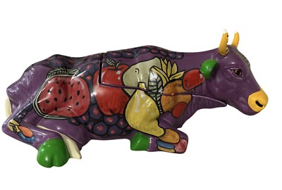 Cow Parade Cookie Jar Fruit Print Purple Kitchen Collection Decor 16'' Read