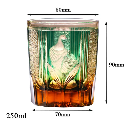 Amber Green Whiskey Glasses Japanese Style Hand Cut Crystal Kiriko Glass 8.5oz - Picture 9 of 12
