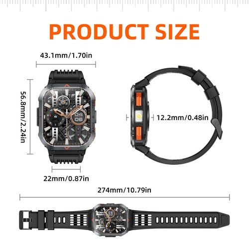 Military Smart Watches Tactical Bluetooth Call Watch Waterproof With Flashlight - Picture 2 of 19